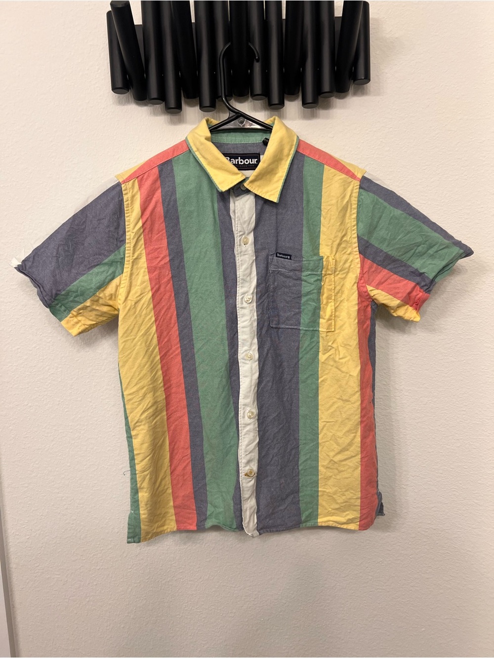 Barbour Multicolor Vertical Stripe Short Sleeve Shirt (Yellow, Green, Red, Gray)